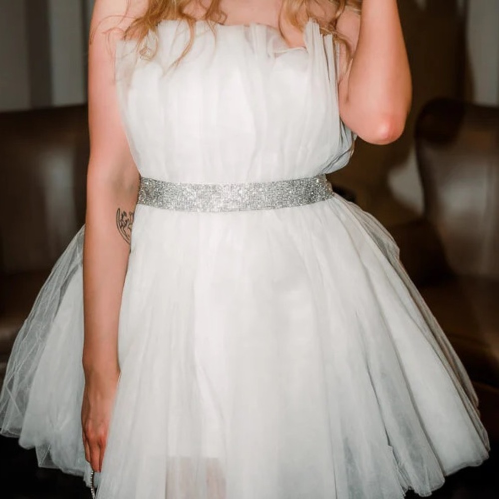 Van Heusen White Tulle Dress with Silver Rhinestone Belt